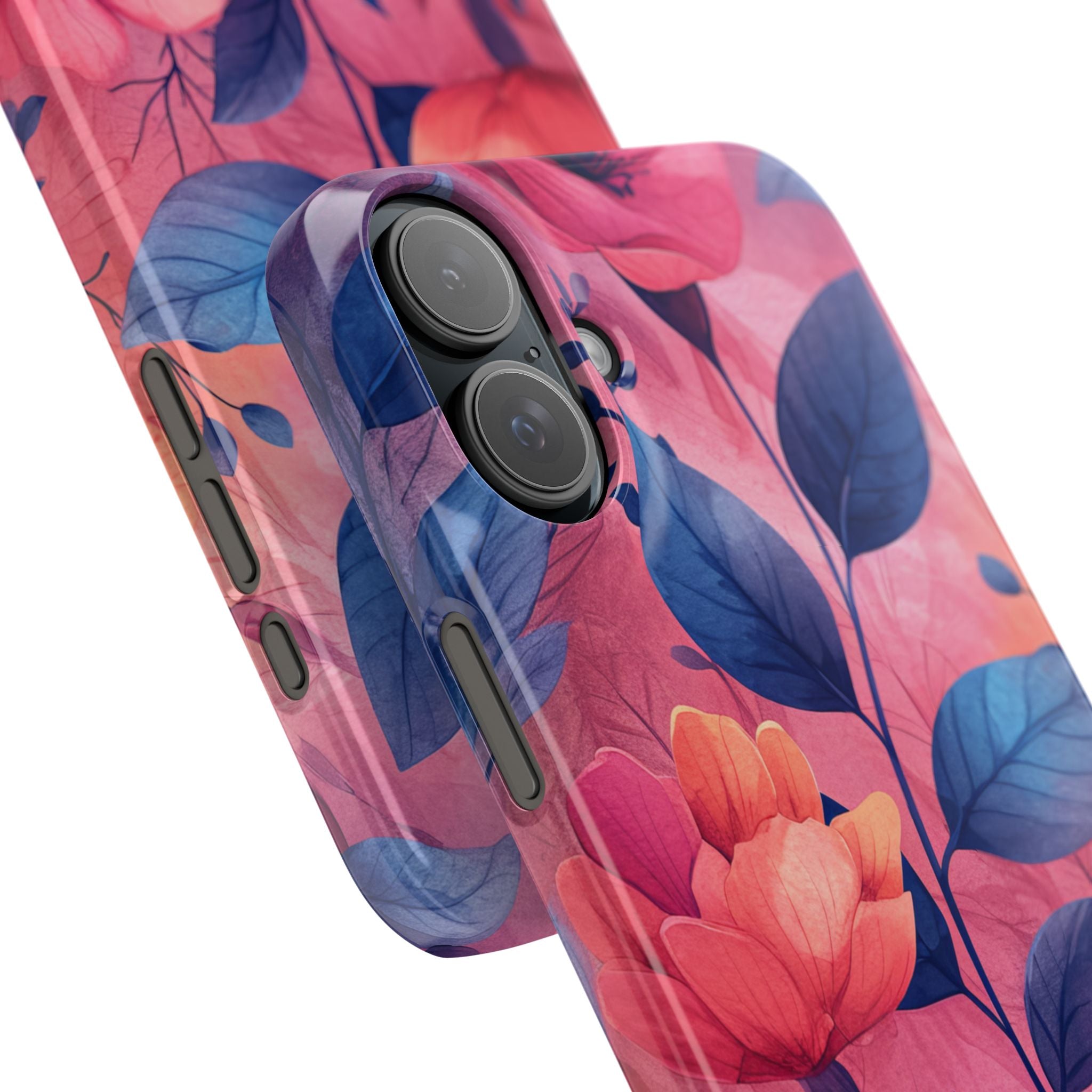 Pink Blue Floral - Slim iPhone 16 Phone Case