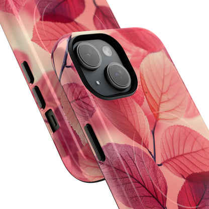 Elegant Pink Leaves iPhone 15 | Tough+ Phone Case