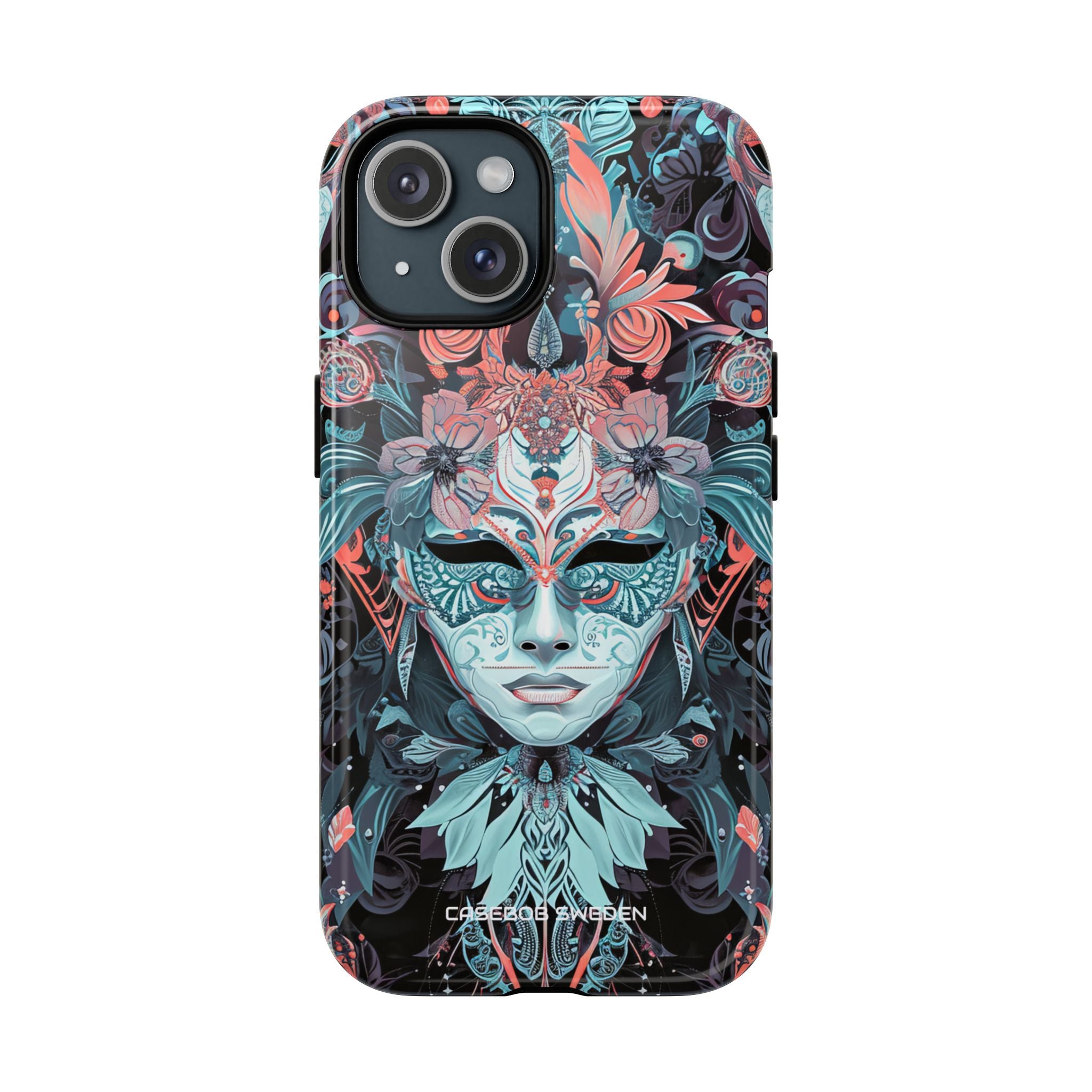 Mystic Teal Coral Mask - Tough + MagSafe® iPhone 15 Phone Case