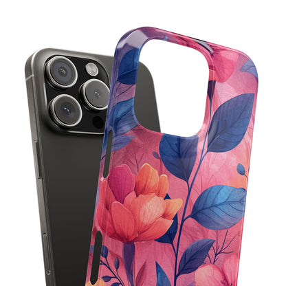 Pink Blue Floral - Slim iPhone 16 Phone Case