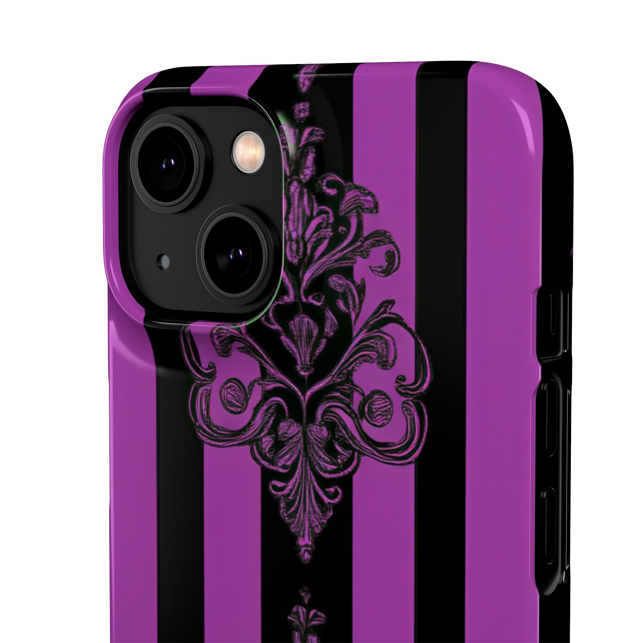 Gothic Elegance with Vertical Stripes and Ornamental Motifs iPhone 14 - Slim Phone Case