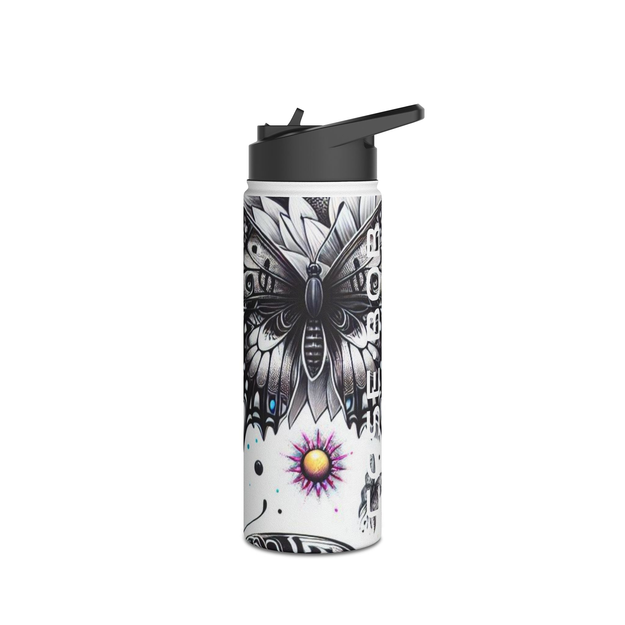 Monochrome Flutter - Stainless Steel Water Bottle