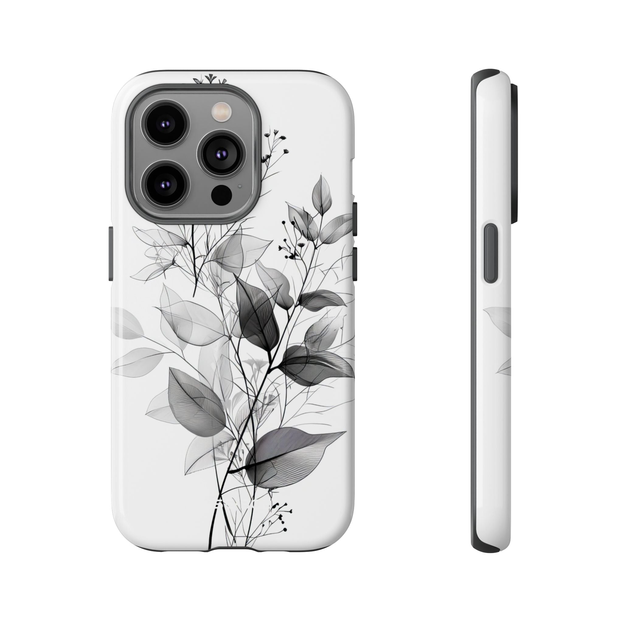 Veined Leaves Gray iPhone 14 Pro Case - Tough