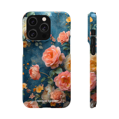 Blue Floral Elegance - Slim iPhone 14 Phone Case