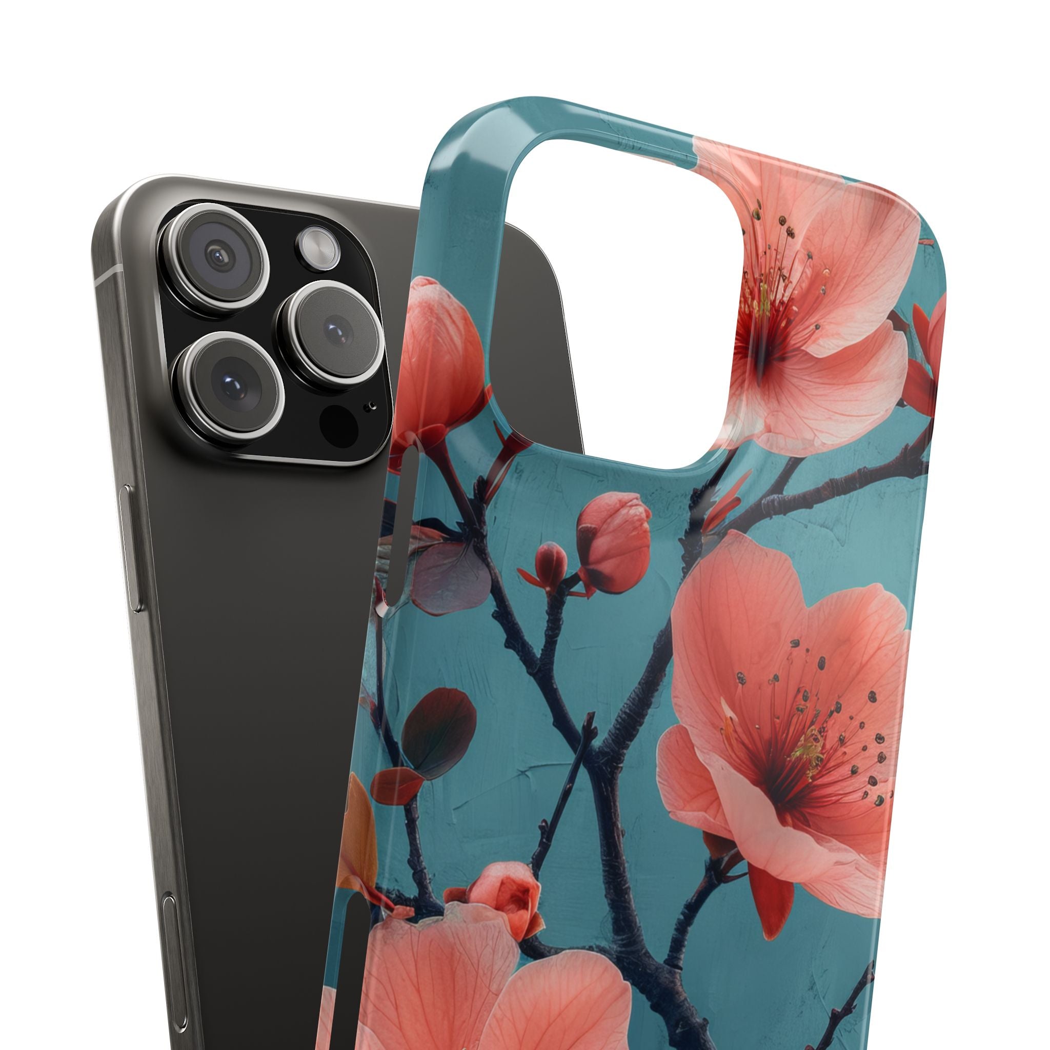 Teal Coral Blossom - Slim iPhone 16 Phone Case