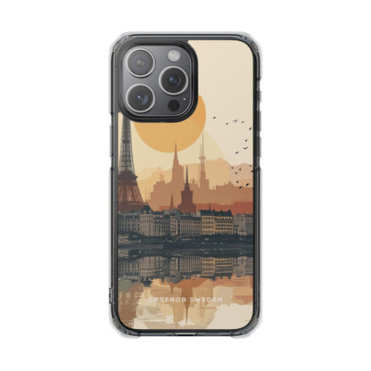 Eiffel Tower Silhouette with Birds and Sun Reflection iPhone 15 - Clear Impact Phone Case