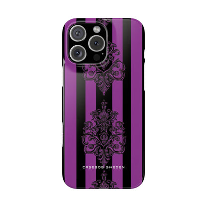 Gothic Elegance with Vertical Stripes and Ornamental Motifs iPhone 16 - Slim Phone Case