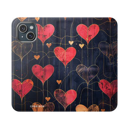 Textured Heart Grid - iPhone 15 Case - Wallet
