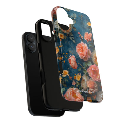 Blue Floral Elegance - Tough iPhone 16 Phone Case