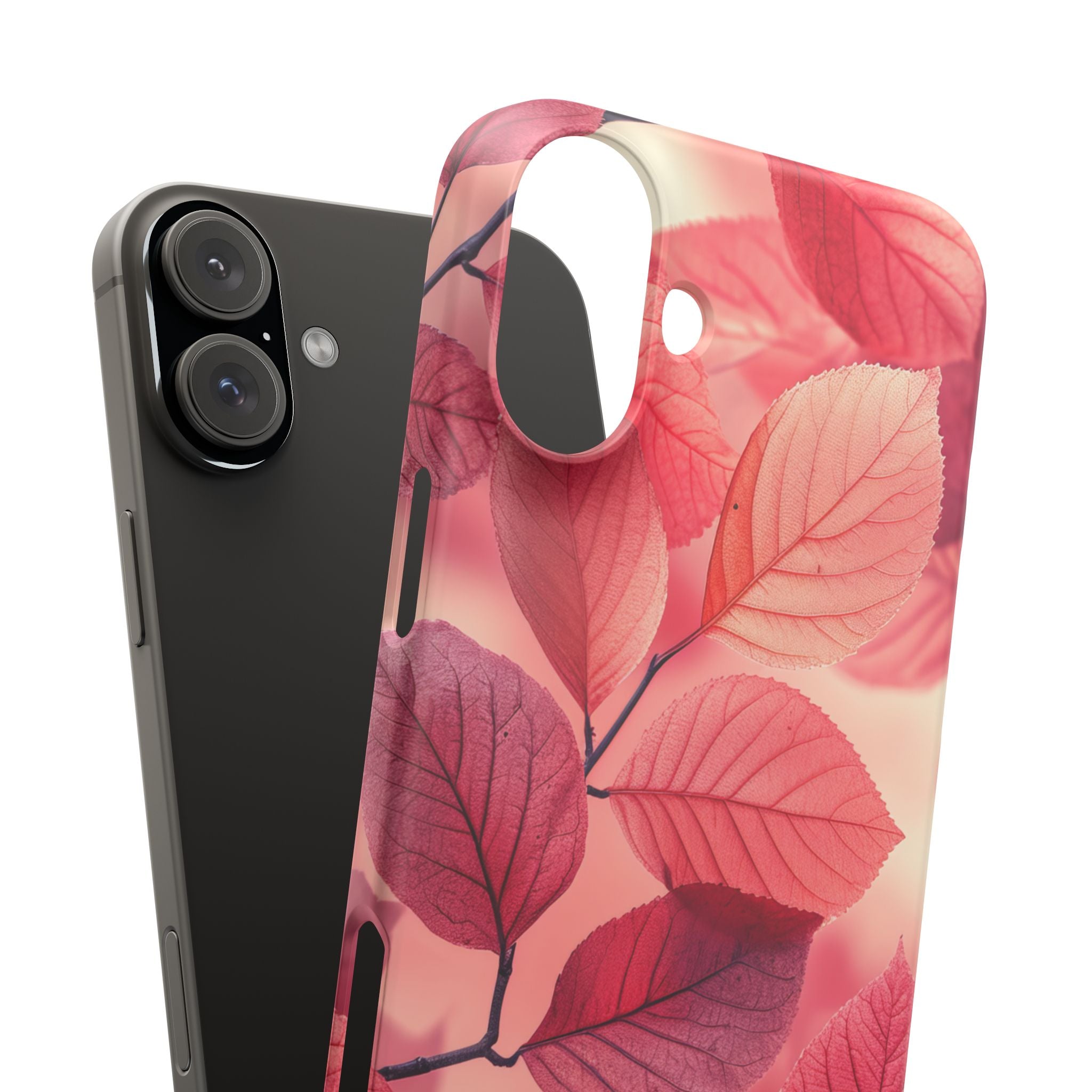 Elegant Pink Leaves iPhone 16 - Slim Phone Case