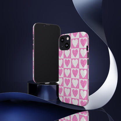 Glitter Heart Grid iPhone 13 Case - Tough