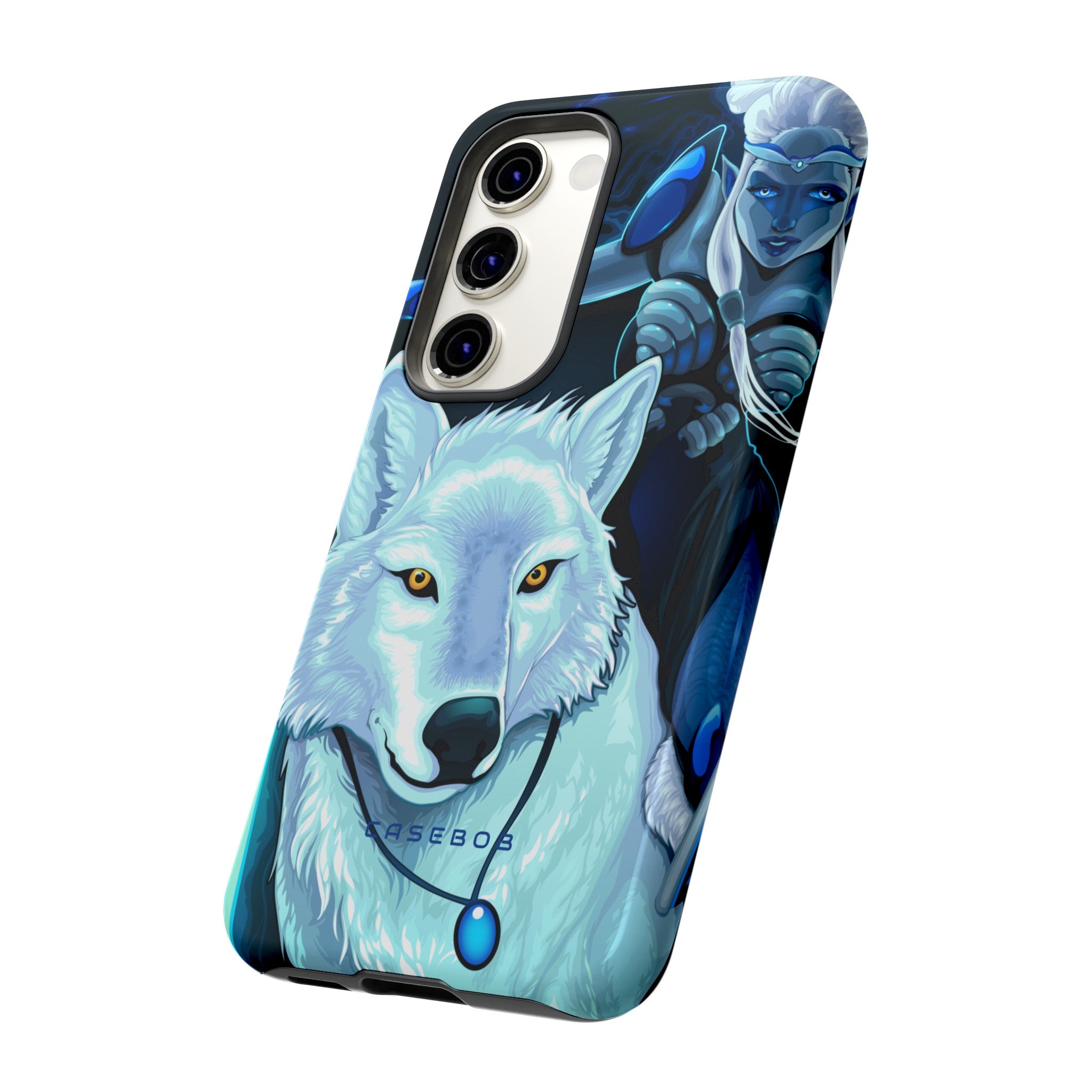 Elf with white wolf - Protective Phone Case