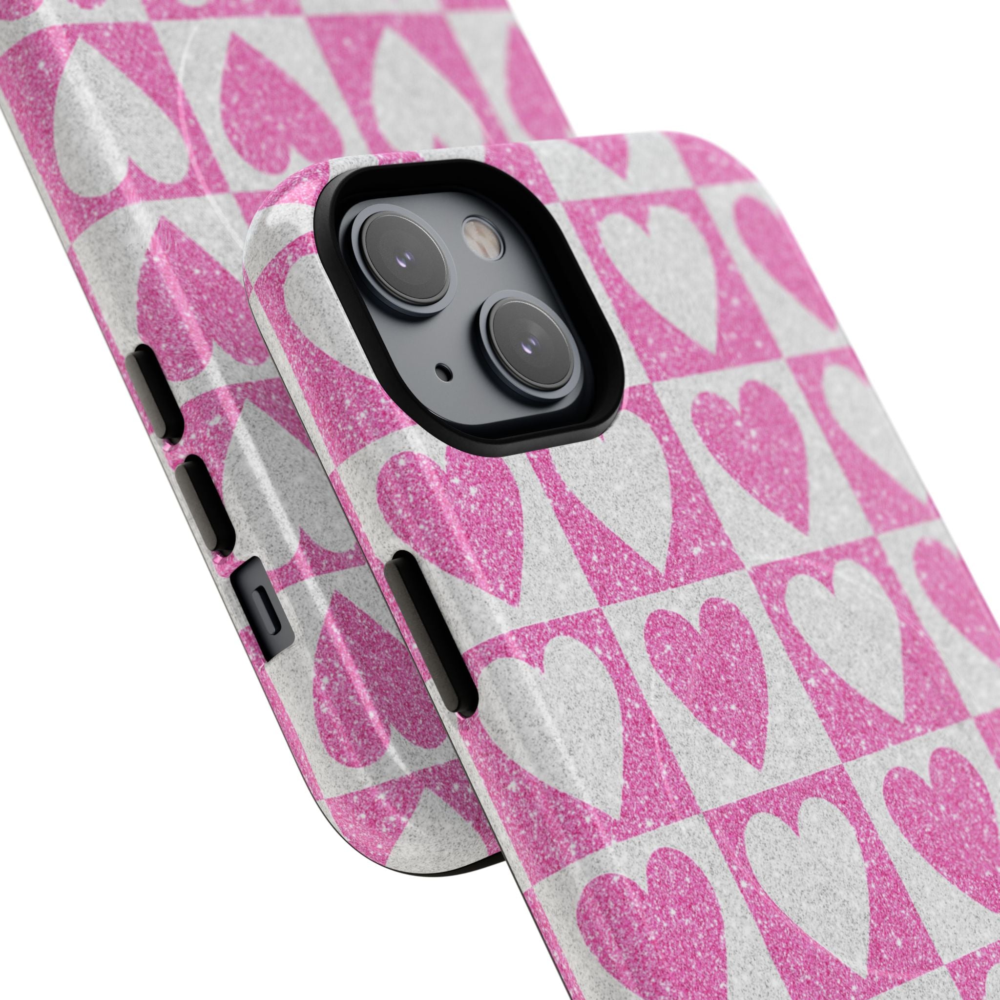Glitter Heart Grid iPhone 14 Plus Case - Tough+
