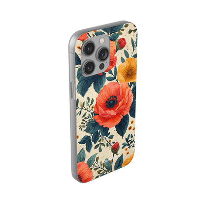 Vibrant Botanical Poppies - Flexi iPhone 14 Phone Case