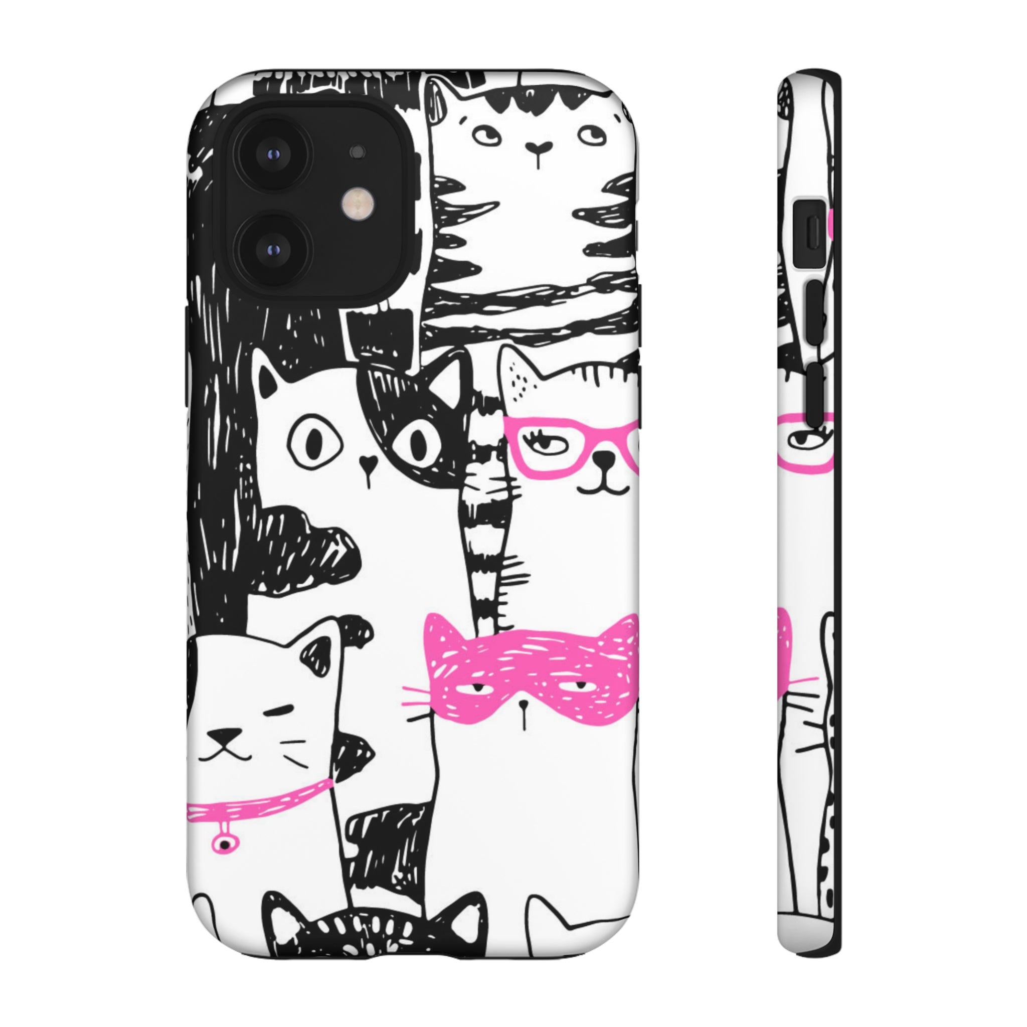 Black & Pink Cat Pattern iPhone Case (Protective) iPhone 12 Matte Phone Case