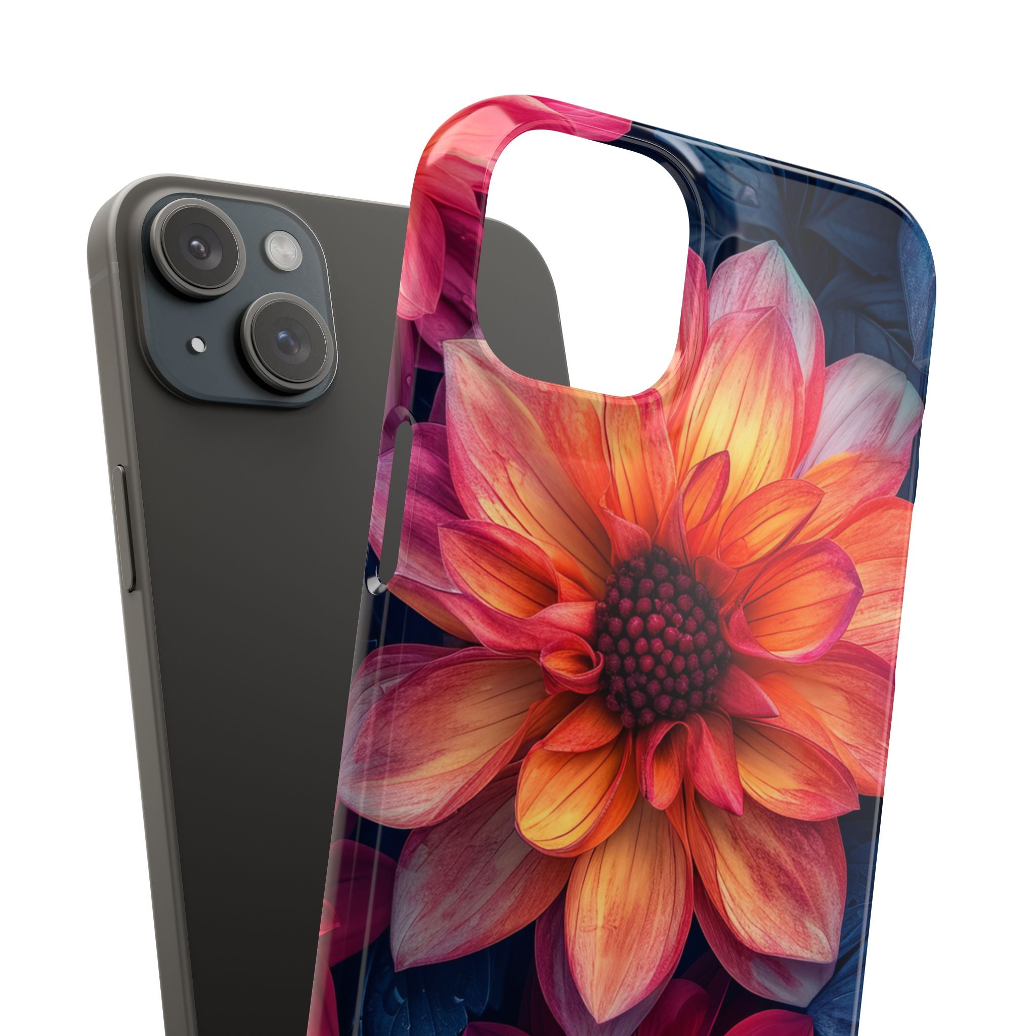 Floral Harmony Orange Blue - Slim iPhone 15 Phone Case