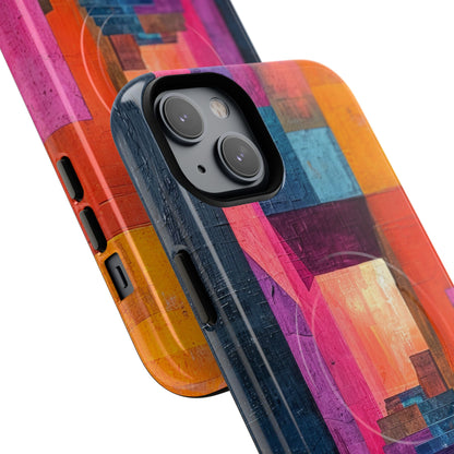 Pink Orange Geometry - Tough + MagSafe® iPhone 14 Phone Case