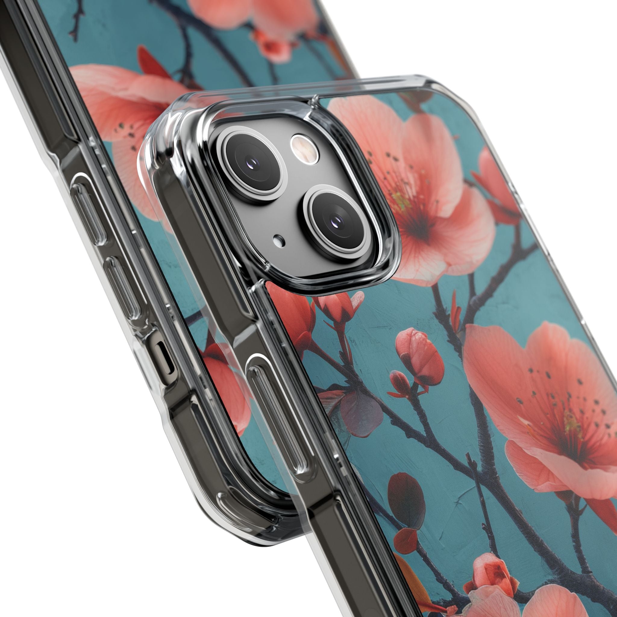 Teal Coral Blossom - Clear Impact iPhone 14 Phone Case