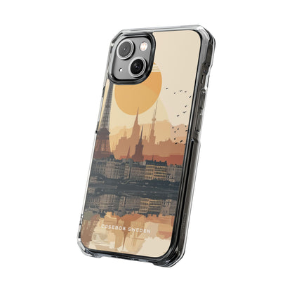 Eiffel Tower Silhouette with Birds and Sun Reflection iPhone 14 - Clear Impact Phone Case