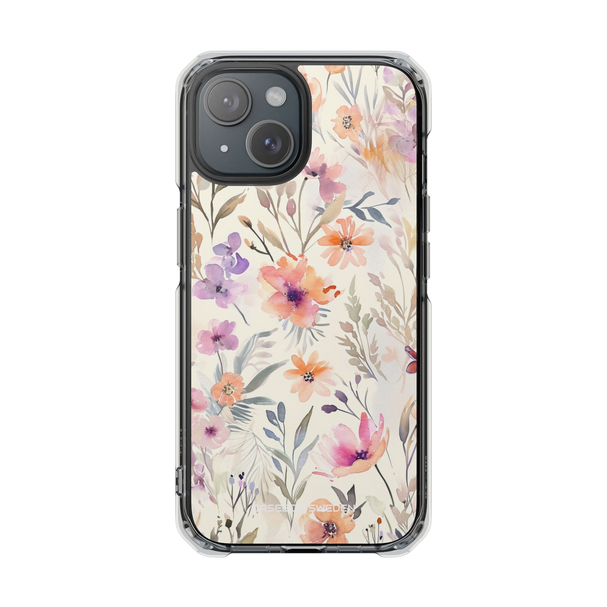 Soft Pink Floral Watercolor Design - Clear Impact iPhone 15 Phone Case