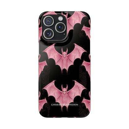 Gothic Pink Bats Aflame iPhone 15 - Slim Phone Case