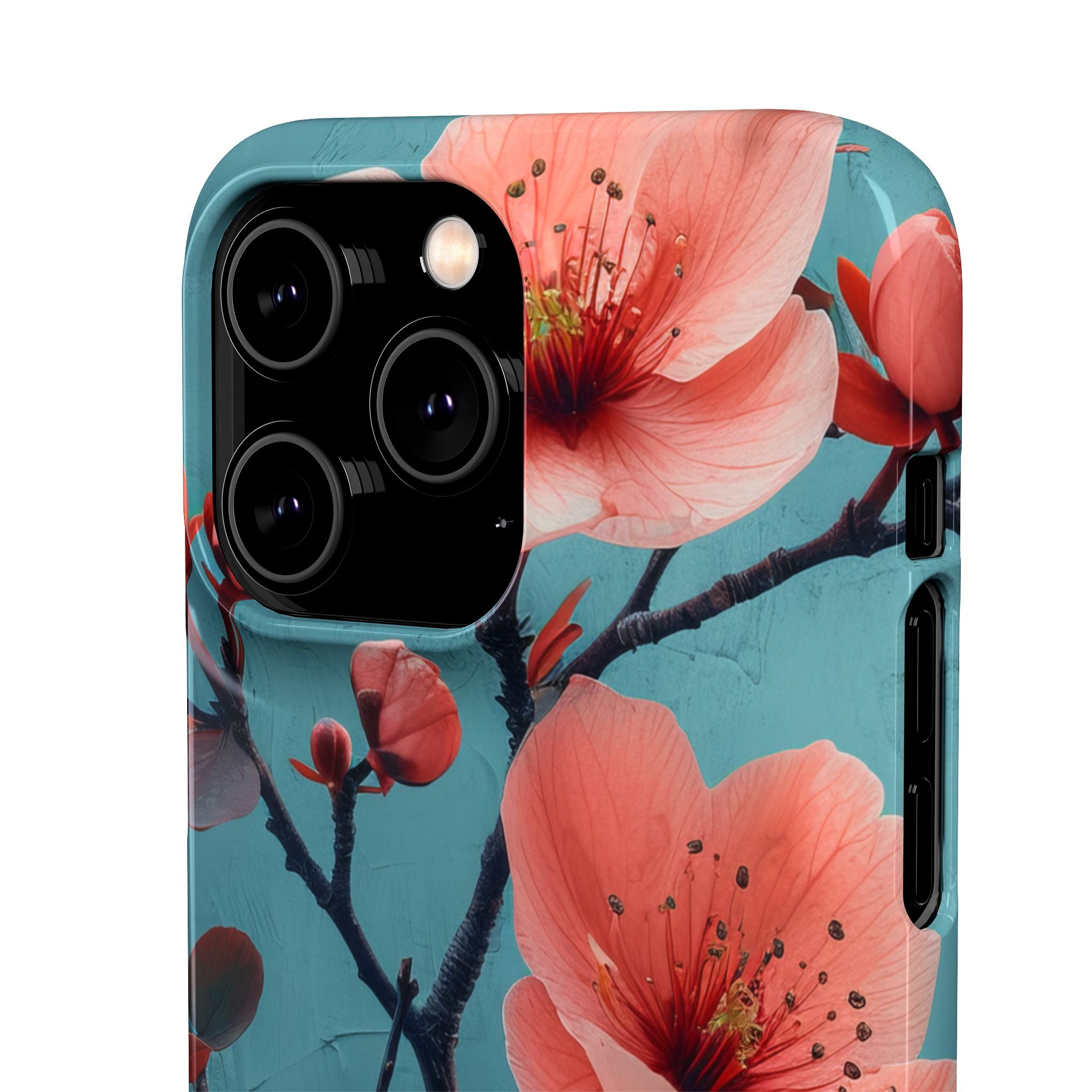 Teal Coral Blossom - Slim iPhone 14 Phone Case