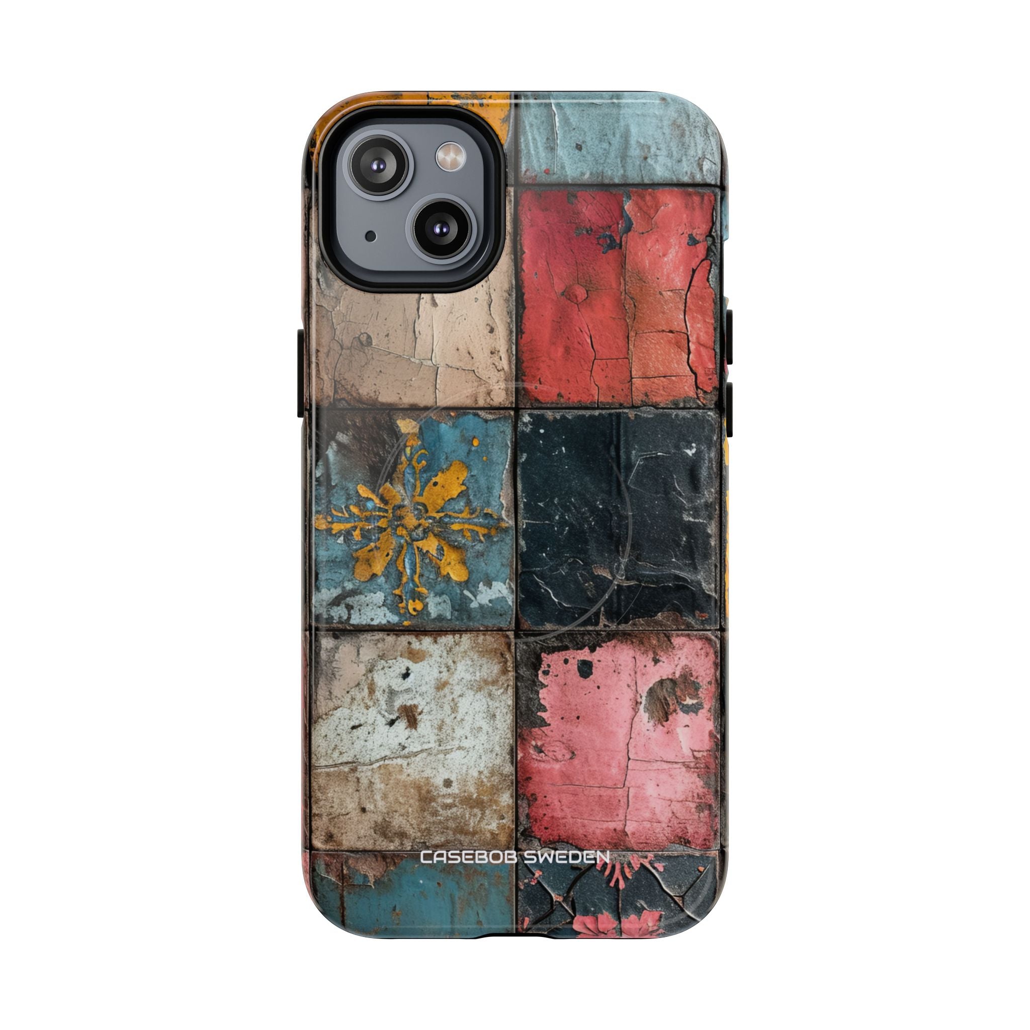 Rustic Red-Yellow Vintage Tiles - Tough + MagSafe® iPhone 14 Phone Case