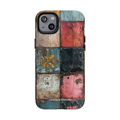 Rustic Red-Yellow Vintage Tiles - Tough + MagSafe® iPhone 14 Phone Case