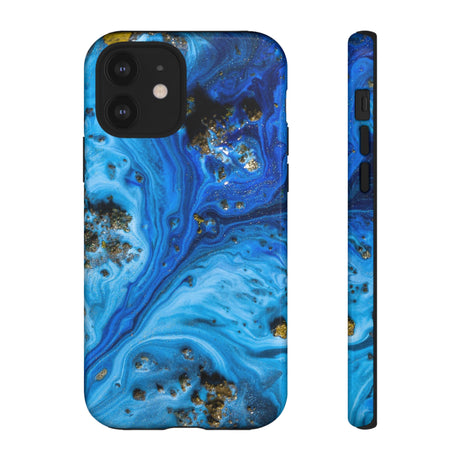 Blue Ice Melt Ink Art iPhone Case (Protective) iPhone 12 Glossy Phone Case