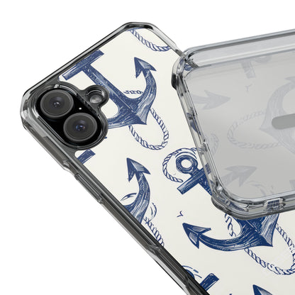 Navy Anchor Tapestry iPhone 16 - Impact Clear+