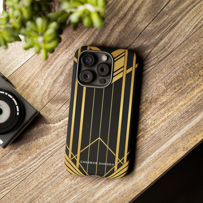 "Golden Art Deco Symmetry in Geometric Elegance" iPhone 15 - Tough Phone Case