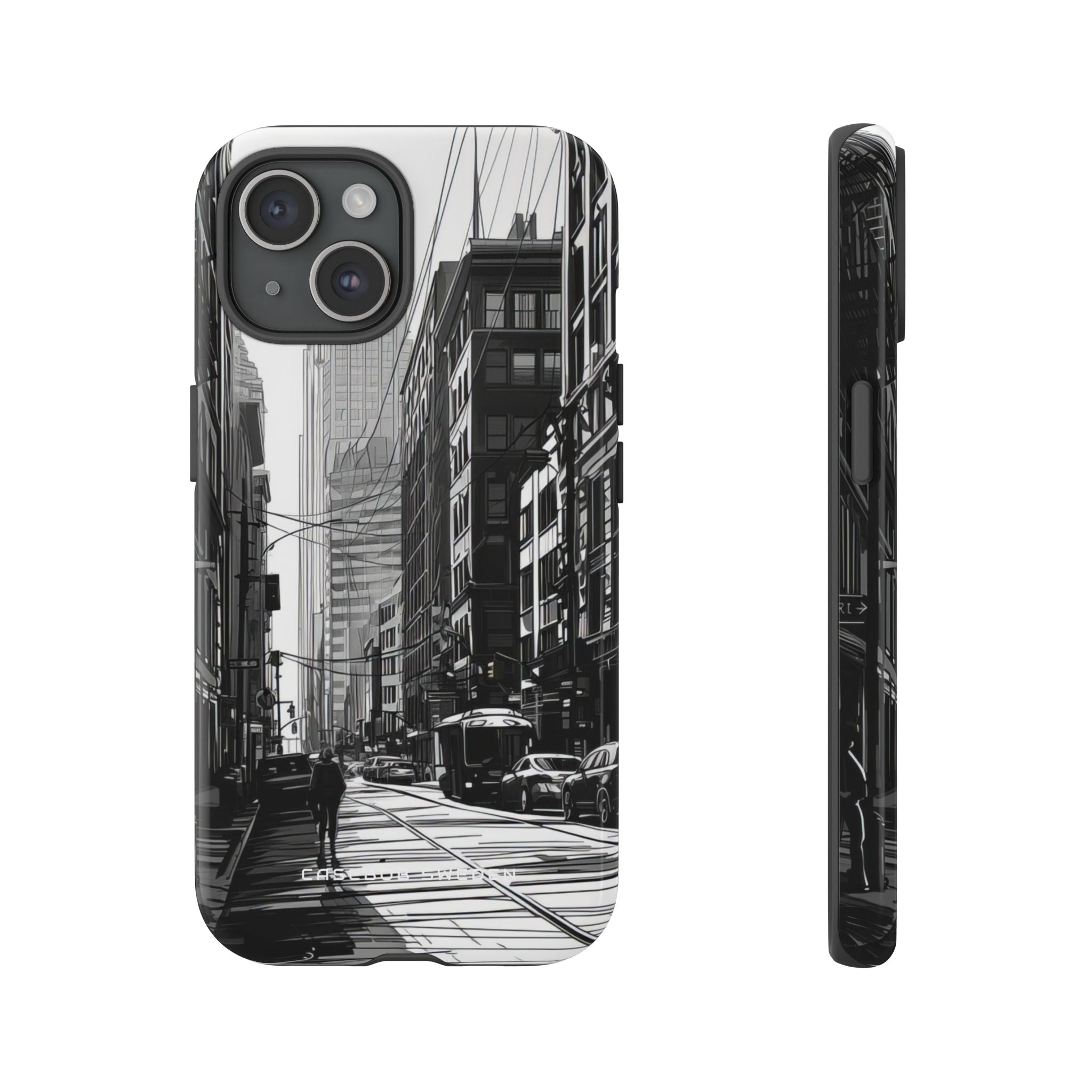 Urban Cityscape Line Perspective iPhone 15 - Tough Phone Case