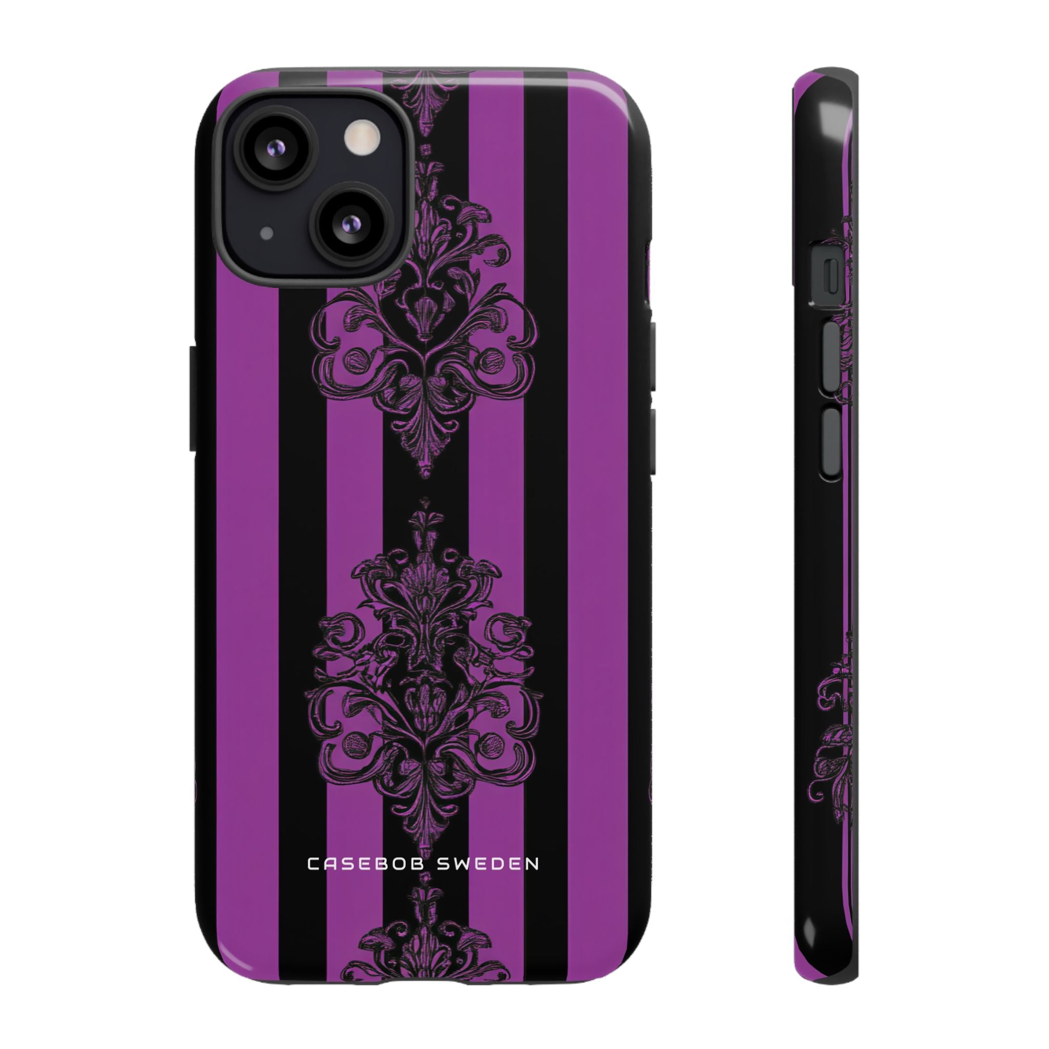 Gotische Eleganz mit vertikalen Streifen und Ornamentmotiven iPhone 13 - Robuste Handyhülle