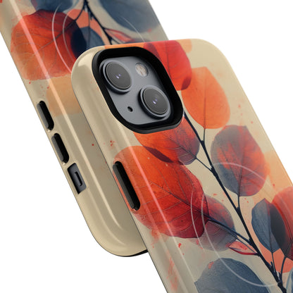 Orange Gray Leaves - Tough + MagSafe® iPhone 14 Phone Case