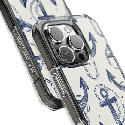 Navy Anchor Tapestry iPhone 16 - Impact Clear+