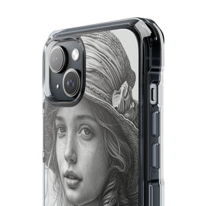 Serene Sketch Portrait - Phone Case for iPhone (Clear Impact - Magnetic)