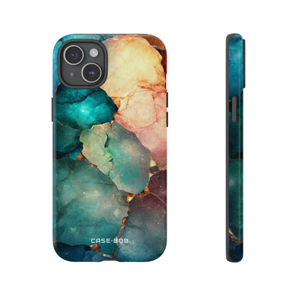 Teal Mosaic Veins iPhone 15 Plus Case - Tough