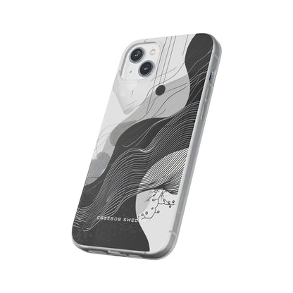 Fluid Rhythms: Monochrome Line Flow iPhone 14 - Flexi Phone Case