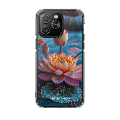 Vibrant Lotus Embroidery - Clear Impact iPhone 14 Phone Case