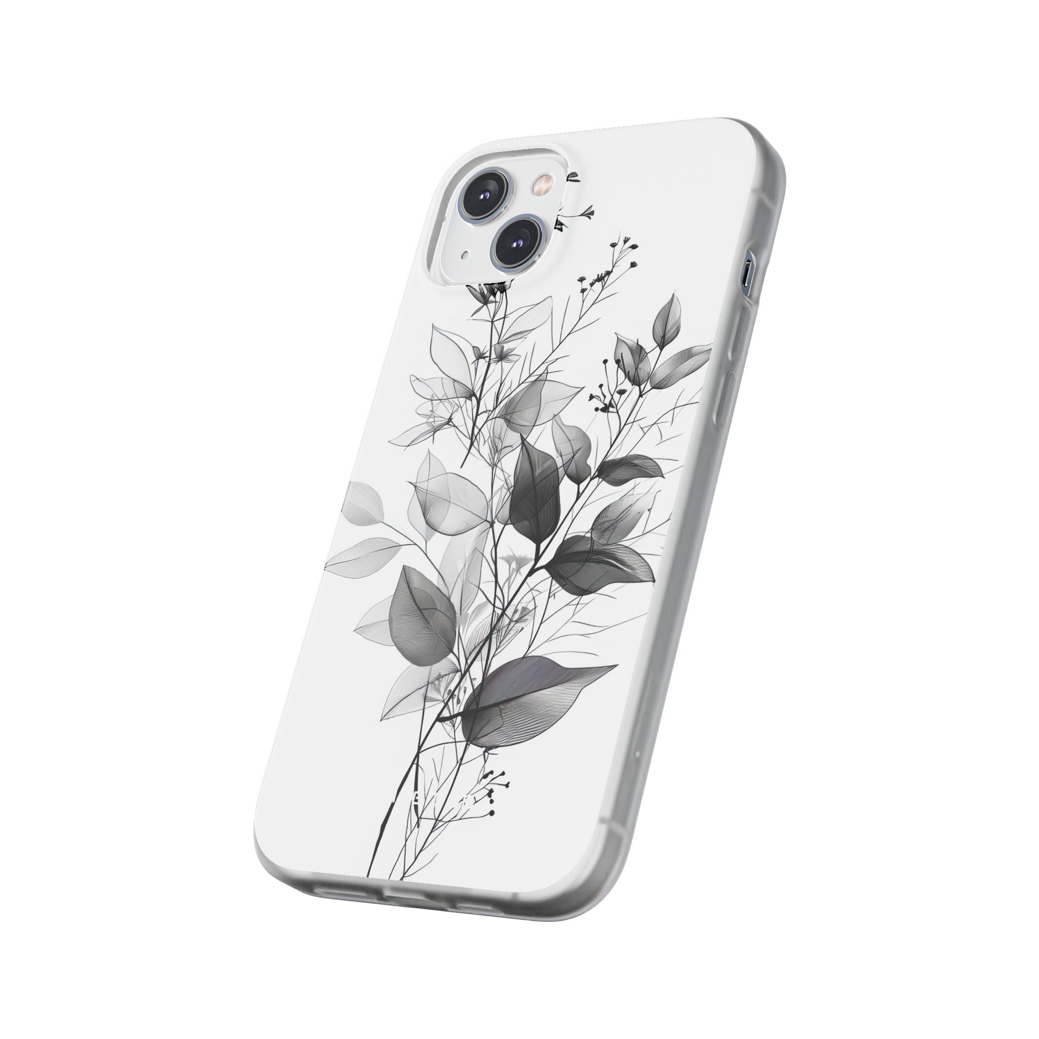 Veined Leaves Gray iPhone 14 Plus Case - Soft