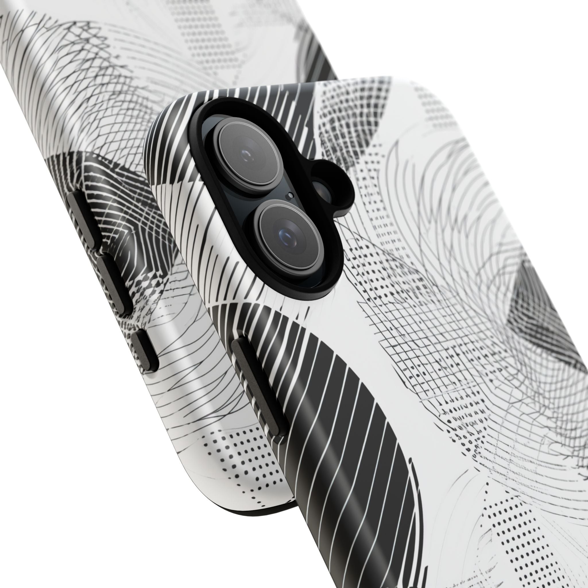 Geometric Monochrome Flow iPhone 16 - Tough Phone Case