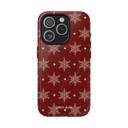Cream Snowflake Crimson iPhone 15 Pro Case - Tough+