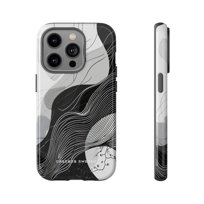 Fluid Rhythms: Monochrome Line Flow iPhone 14 - Tough Phone Case