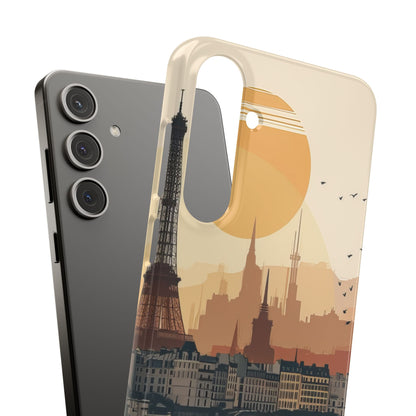 Eiffel Tower Silhouette with Birds and Sun Reflection Samsung S24 - Slim Phone Case