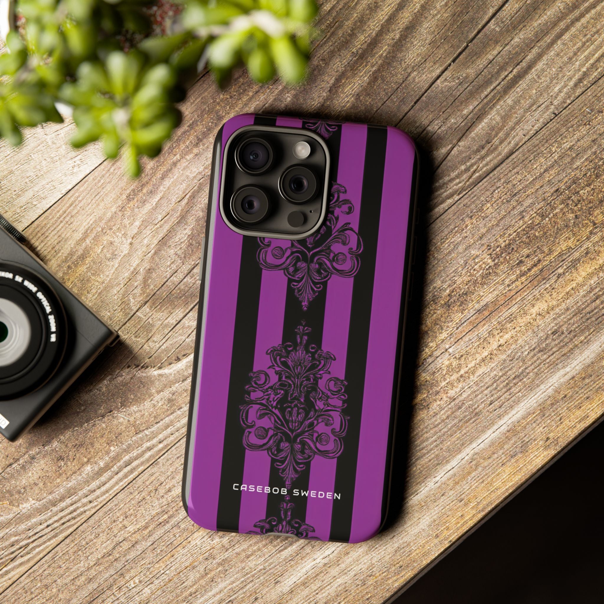 Gothic Elegance with Vertical Stripes and Ornamental Motifs iPhone 15 - Tough Phone Case