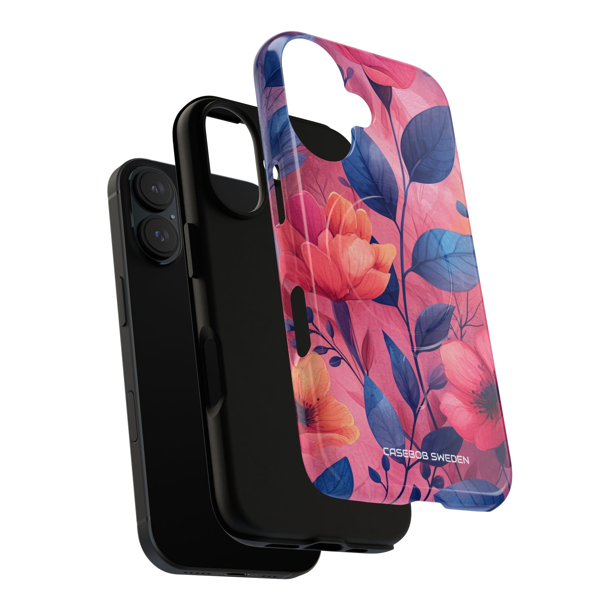 Pink Blue Floral - Tough + MagSafe® iPhone 16 Phone Case