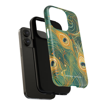 Peacock Elegance in Teal and Gold iPhone 14 | Tough+ Phone Case