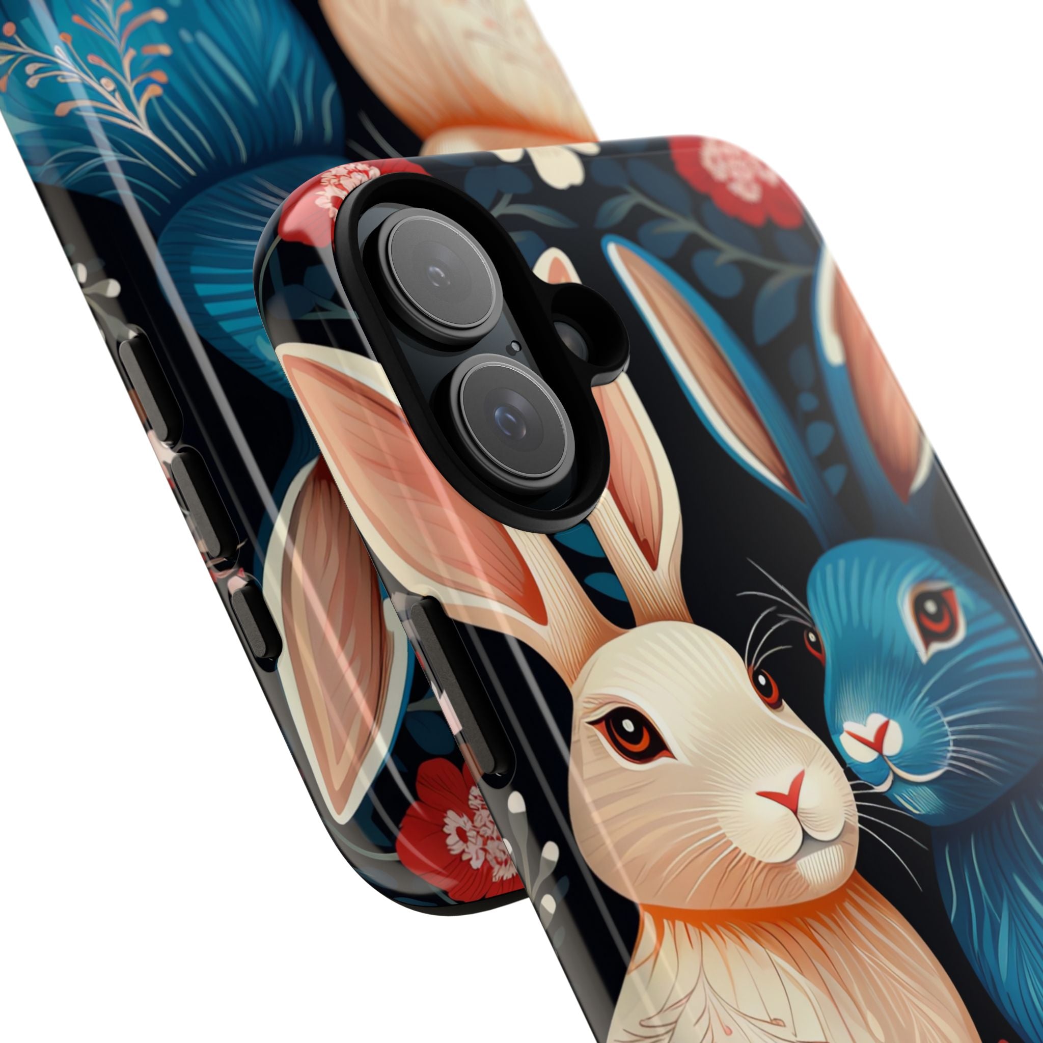 Rabbits Embrace Blossoms - iPhone Case