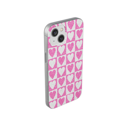 Glitter Heart Grid iPhone 14 Case - Soft
