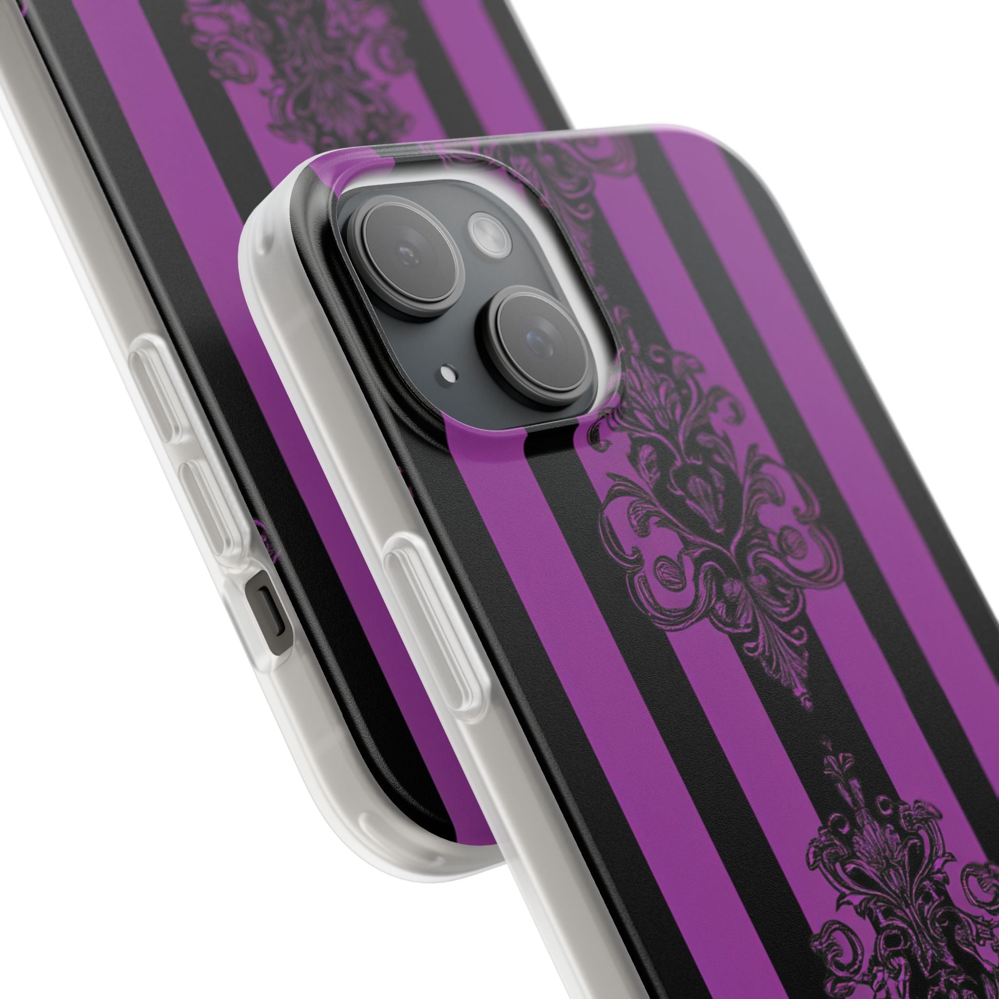 Gothic Elegance with Vertical Stripes and Ornamental Motifs iPhone 15 - Flexi Phone Case